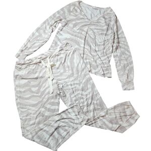 SOMA WEEKEND | Neutral Animal Print Zebra Two-Piece Pajama Loungewear Set | M